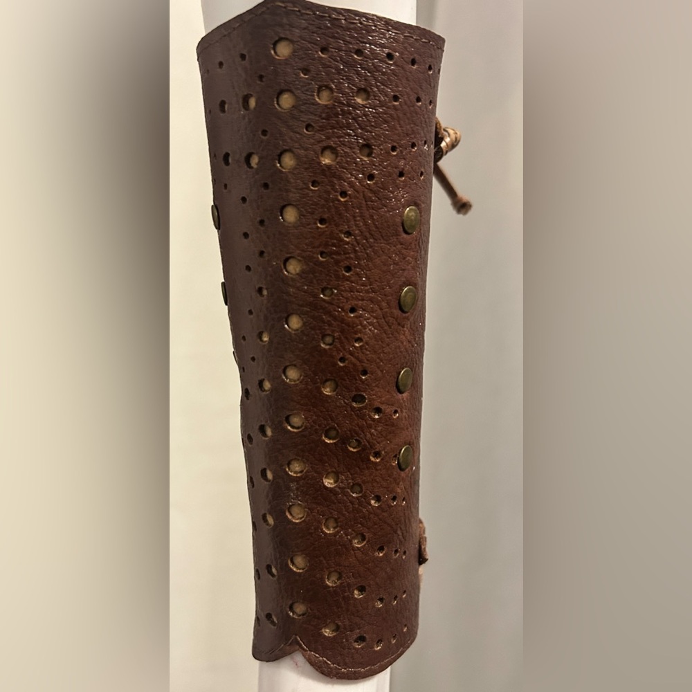 Aztec Handmade Ethnic Hand Stamped Brown Leather Bracer Cosplay Costume Larp - Picture 2 of 7